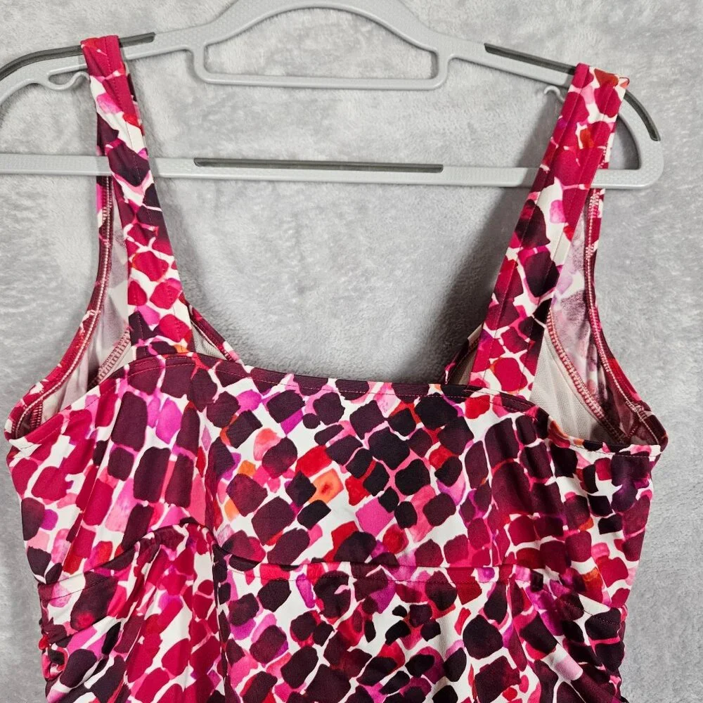 Penbrook swim top womens 14W pink red side gathered swim pool beach casual top